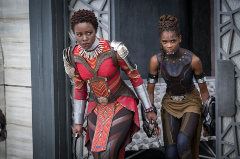 Lupita Nyong’o (left) and Letitia Wright in Black Panther (Marvel Studios)